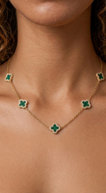 Green Zirconia Clover Chain Necklace