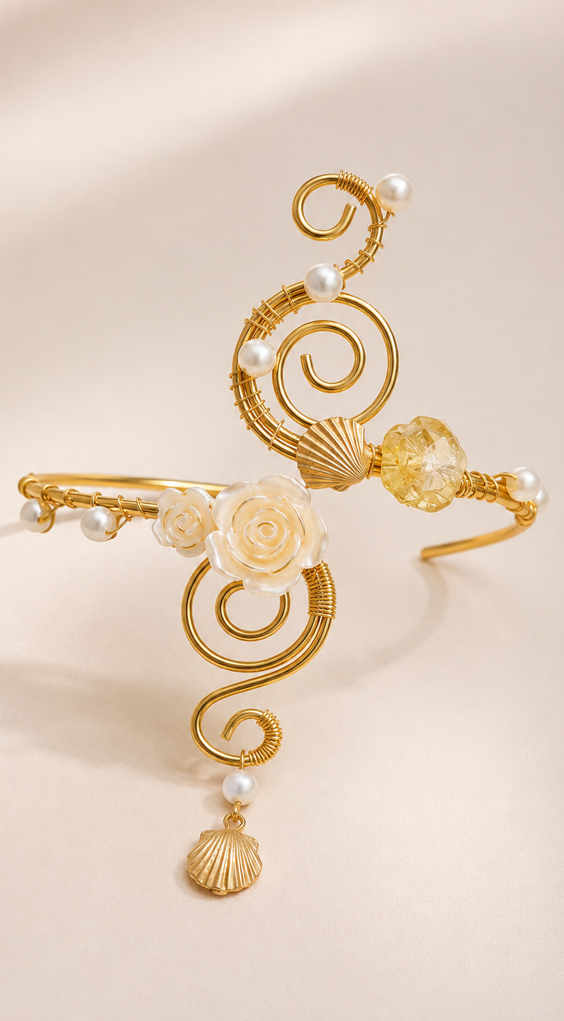 Gold Floral Pearl Arm Cuff