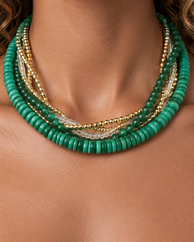 Green Marble Stone Beaded Crystal Necklace