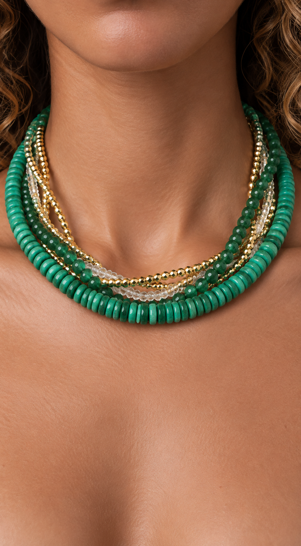 Green Marble Stone Beaded Crystal Necklace