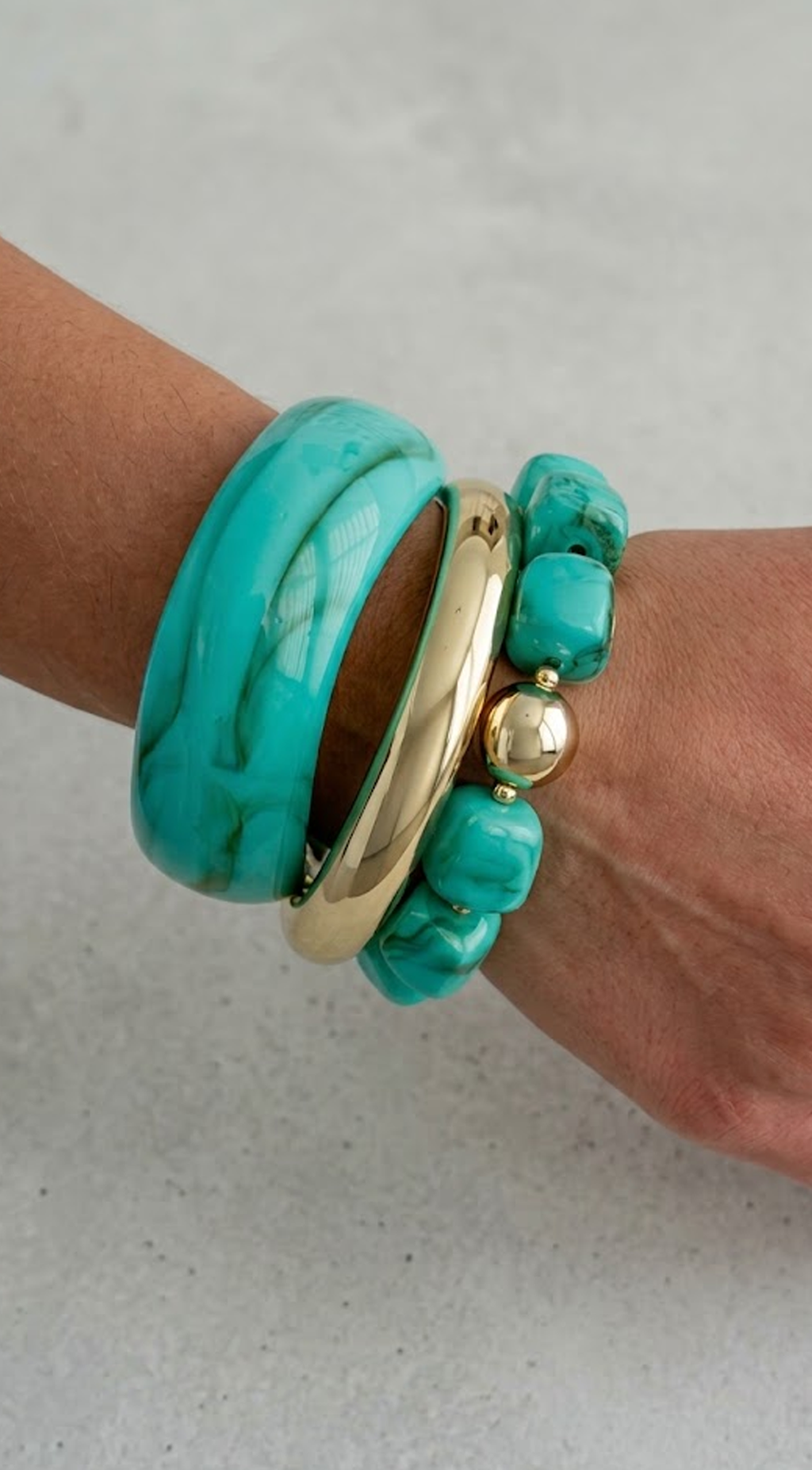Turquoise piece Bangle & Beaded Bracelet Set