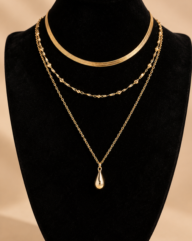 Gold Layered Teardrop Chain Necklace