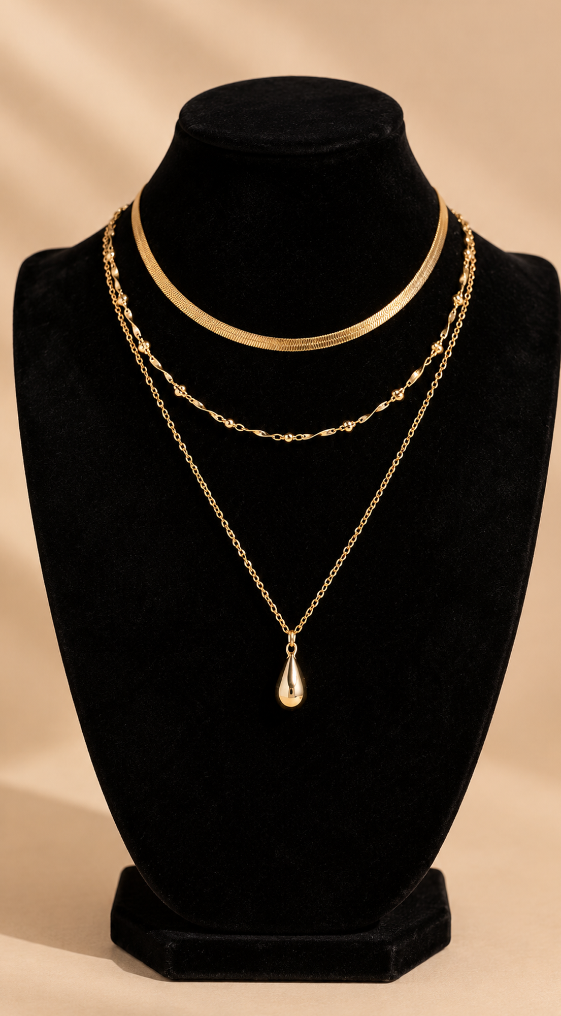 Gold Layered Teardrop Chain Necklace