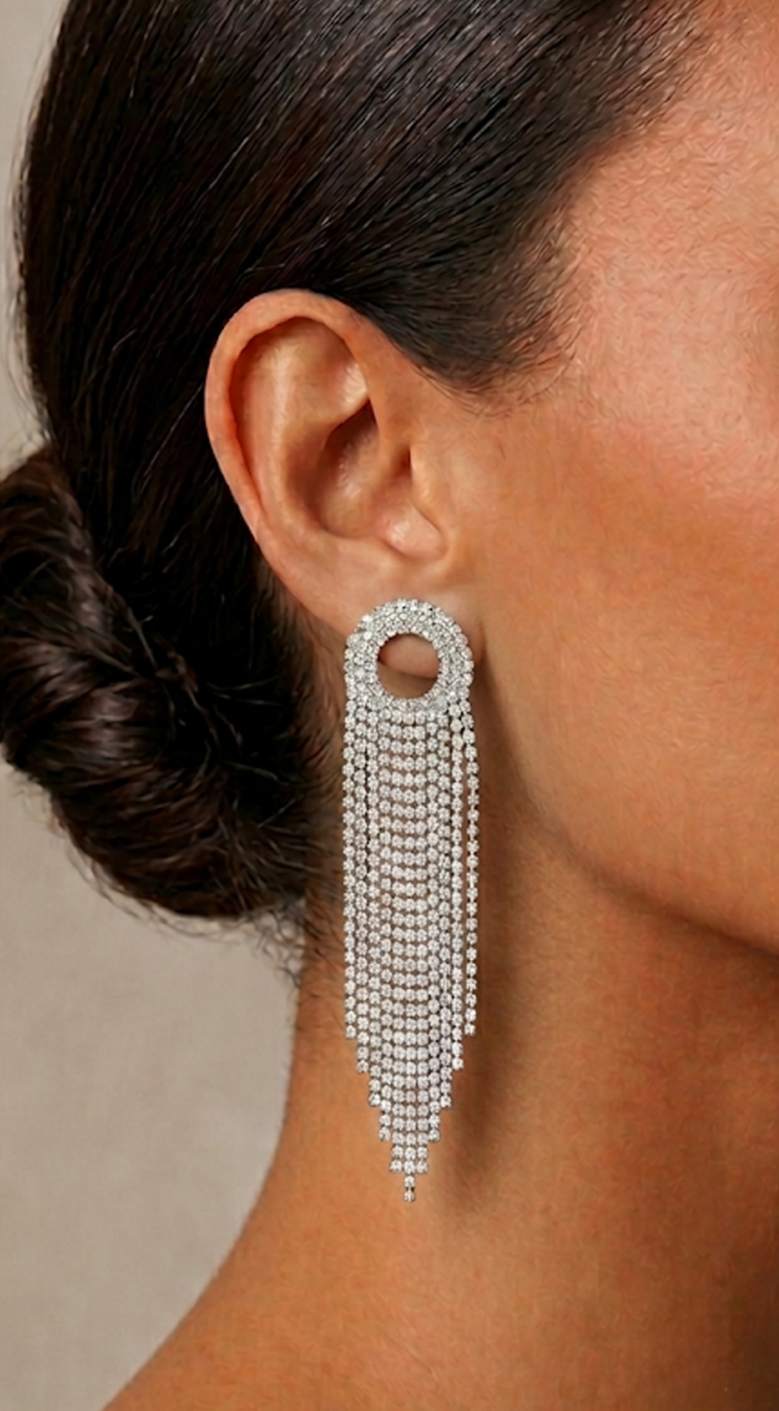 Silver Rhinestone Fringe Earrings