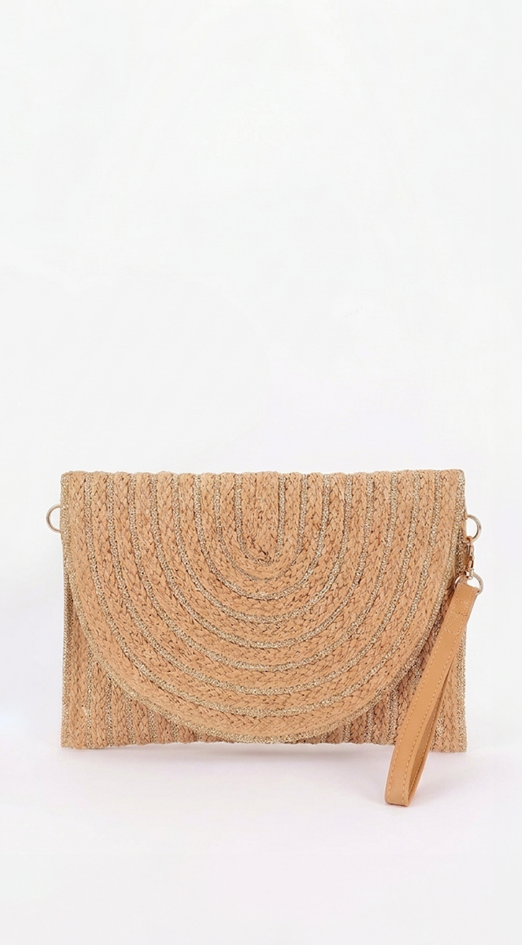 Khaki Metallic Braided Envelope Clutch
