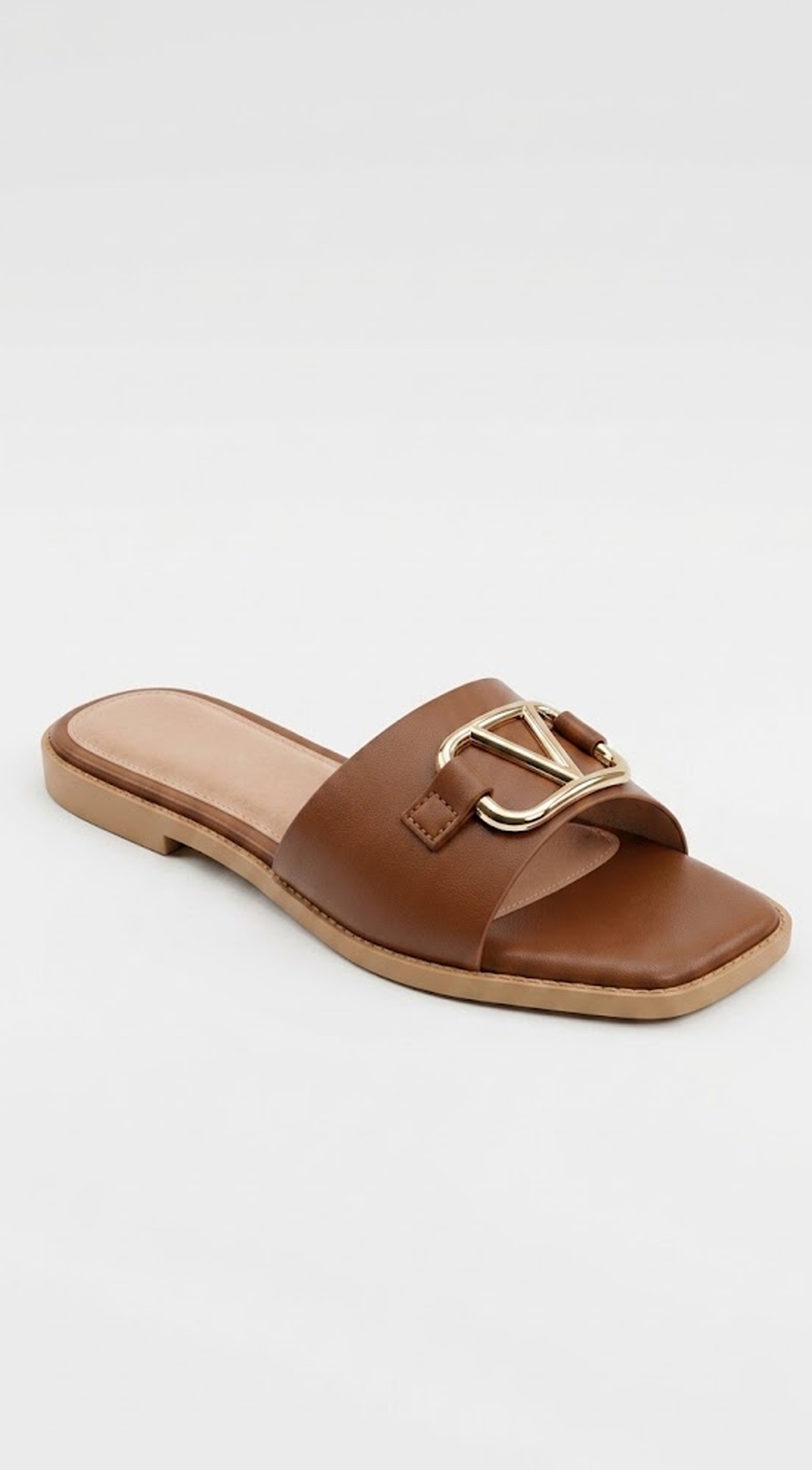 Brown Emblem Slide Sandals