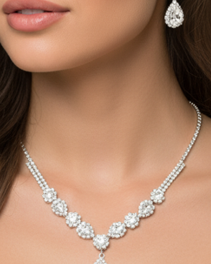 Cubic Zirconia Teardrop Necklace & Earrings Set