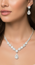 Cubic Zirconia Teardrop Necklace & Earrings Set