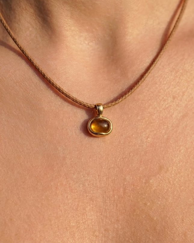 Brown Tiger Eye Pendant Cord Necklace