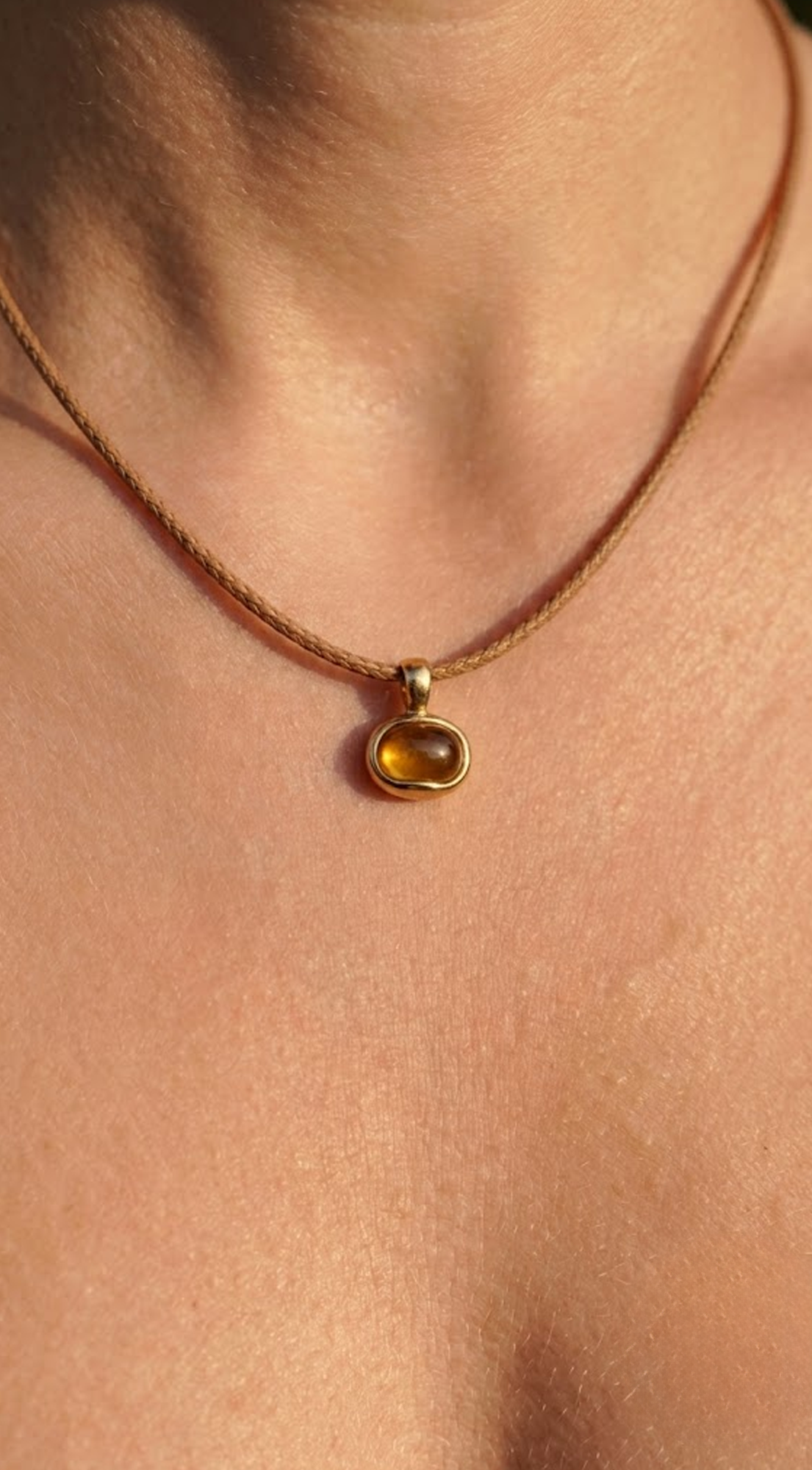 Brown Tiger Eye Pendant Cord Necklace