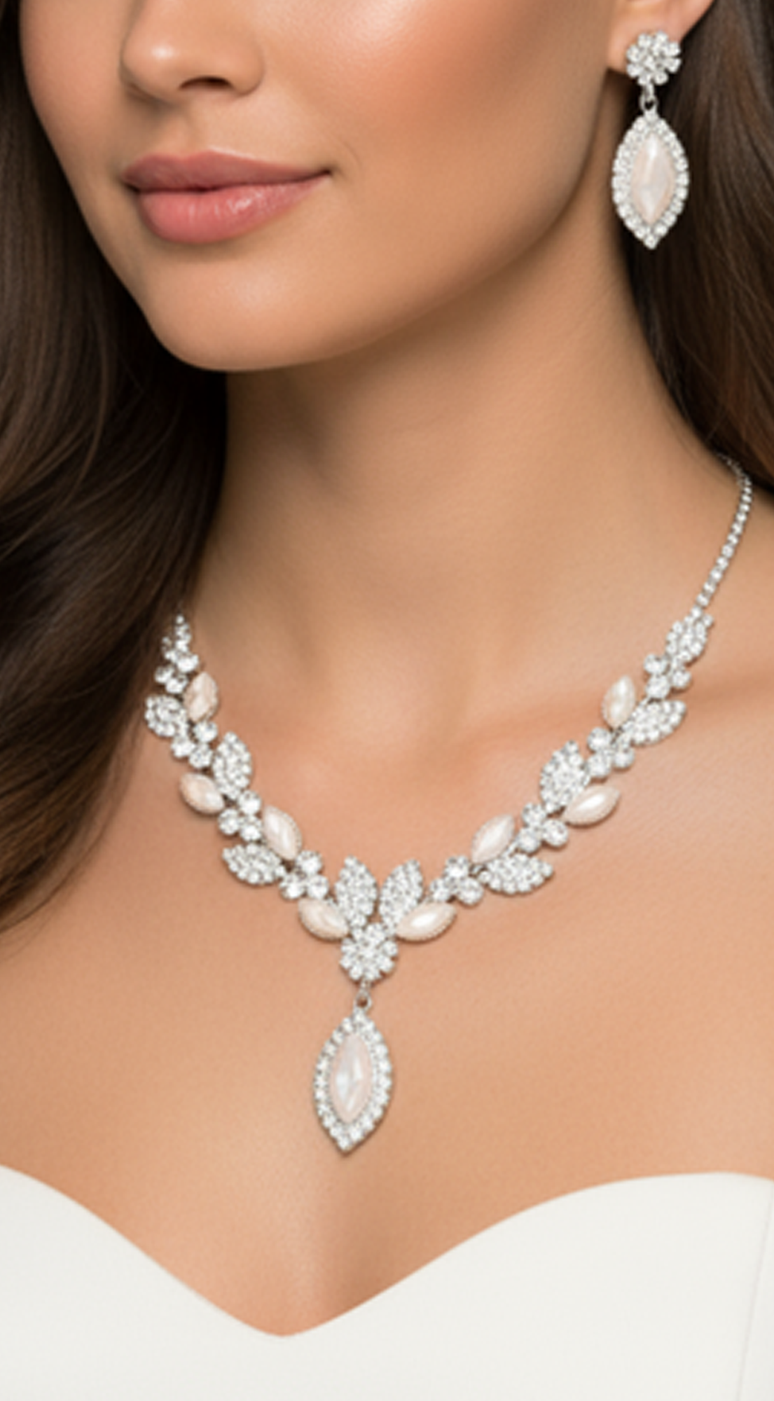 Flower Pearl Necklace & Earrings