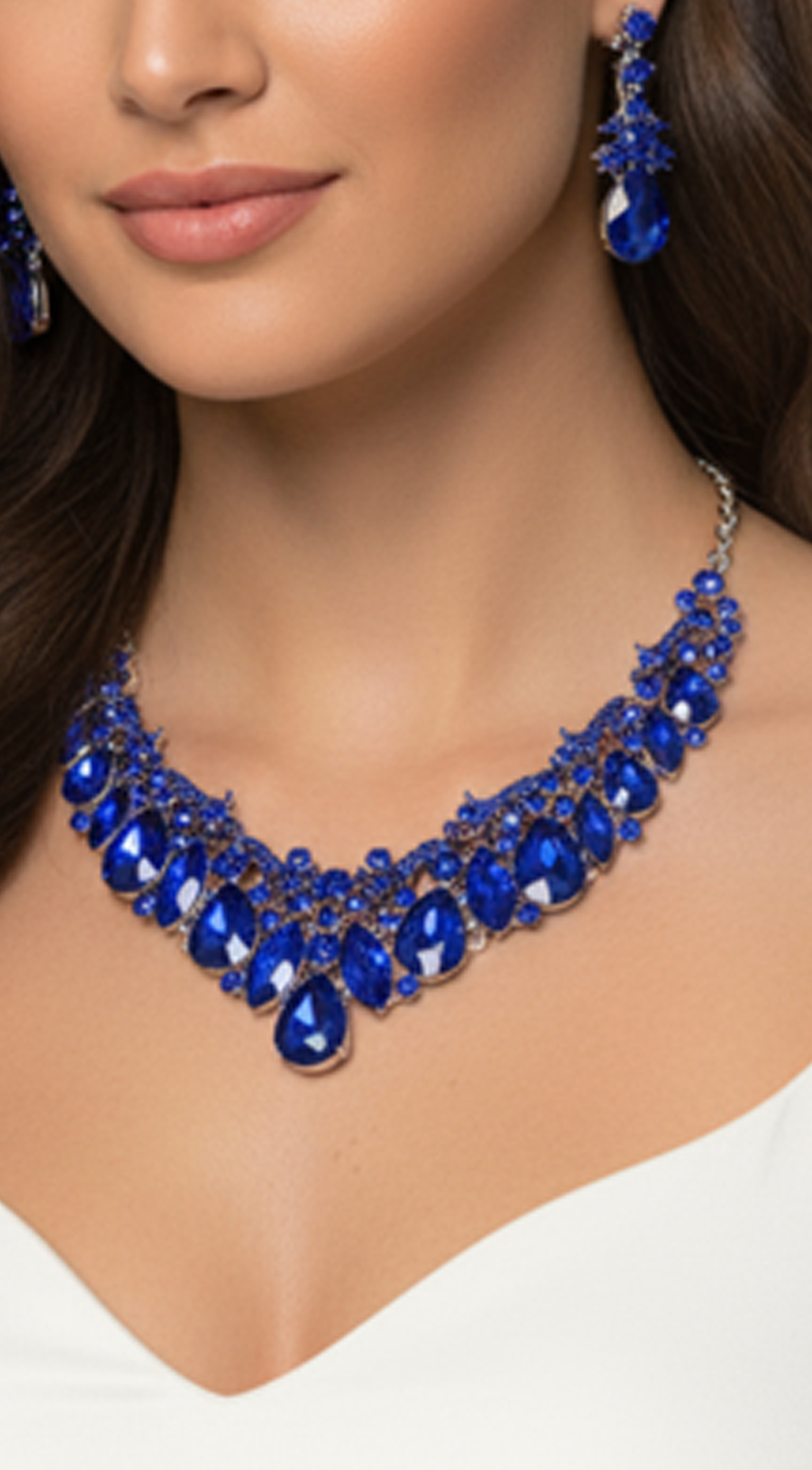 Your Attention Blue Teardrop Marquise Stone Cluster Necklace & Earrings Set