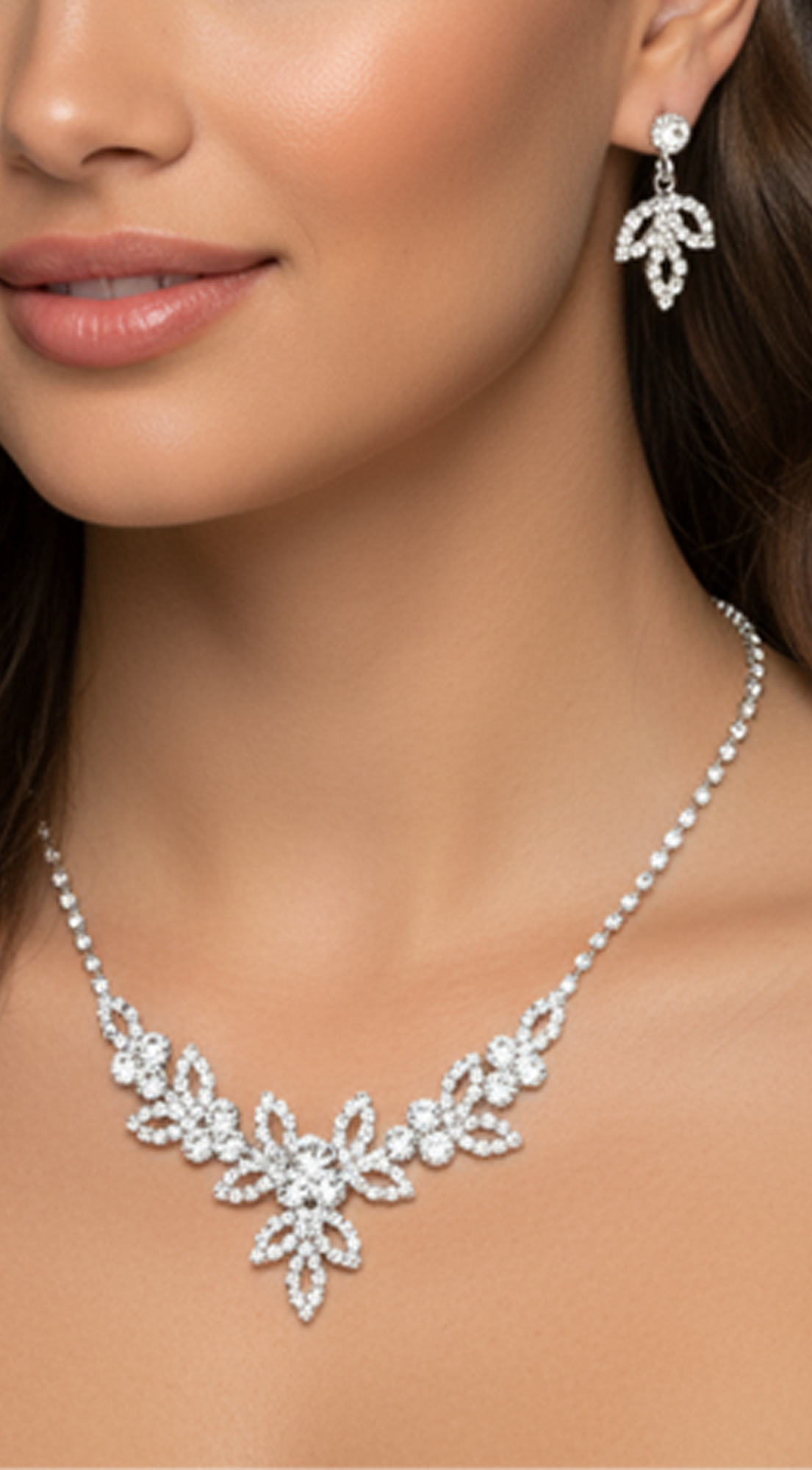 You Silver Rhinestone Marquise Necklace & Earrings Set