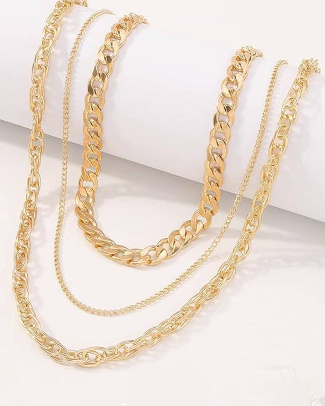 Gold Layered Chains Necklace Set