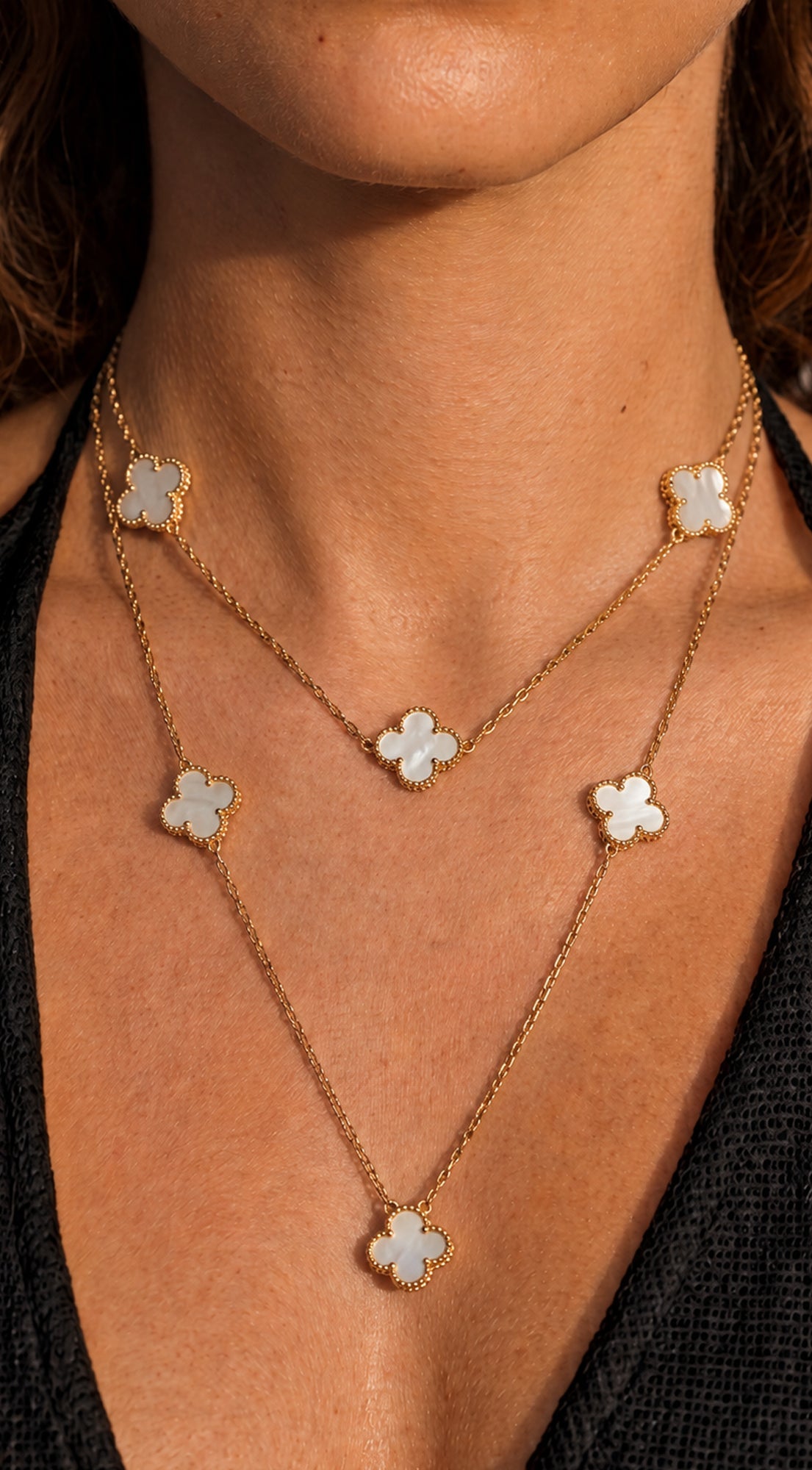 Gold Double Layer Clover Necklace
