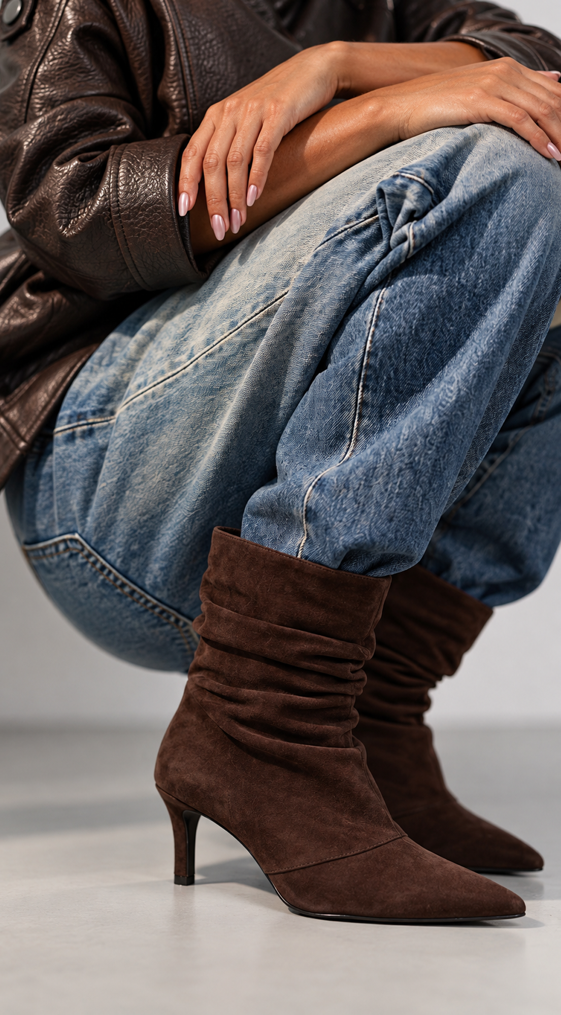 Brown Suede Pointed Toe Ankle Boots