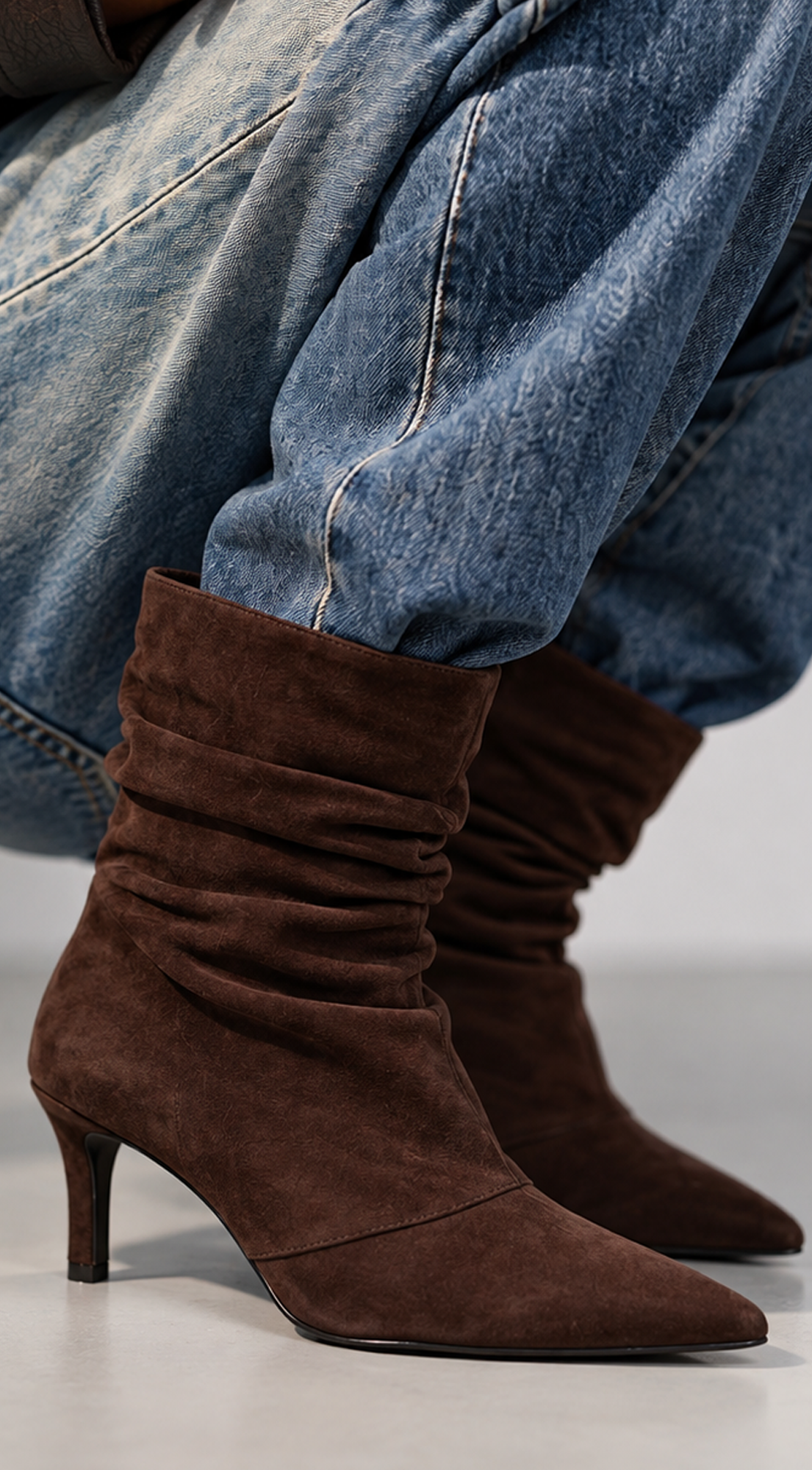 Brown Suede Pointed Toe Ankle Boots