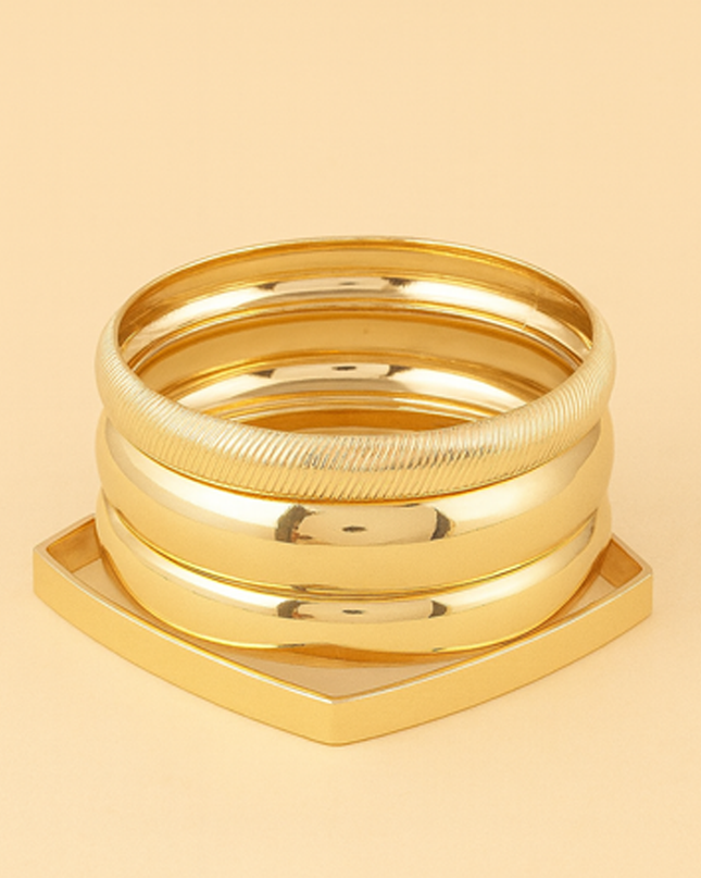 Gold Multi-Shape Shiny 4 Piece Set Bracelets