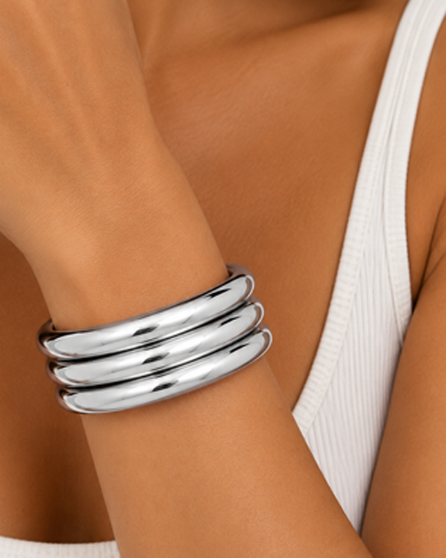 Silver 3 Piece Bangle Bracelet Set