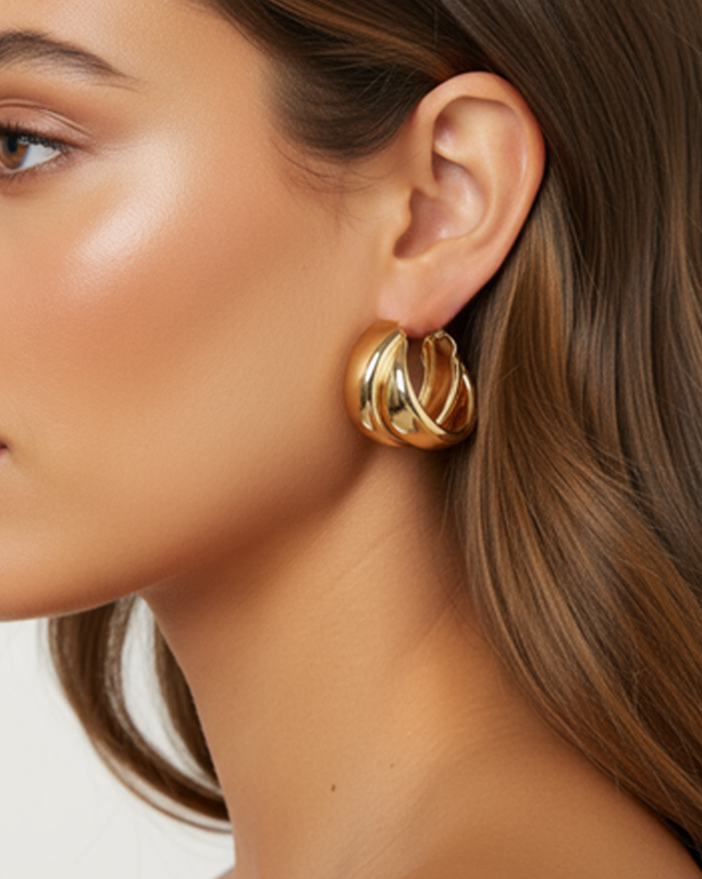 Gold Double Metal Hoop Earrings