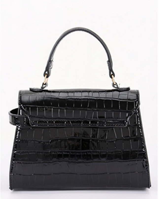 Black Faux Croc Top Handle Crossbody Bag