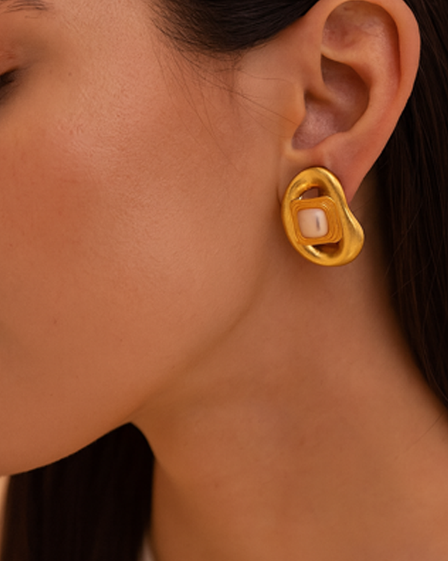 Gold Stone Pearl Earrings