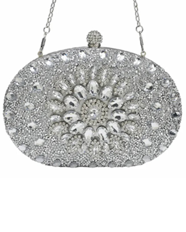 Silver Crystal Clutch Bag