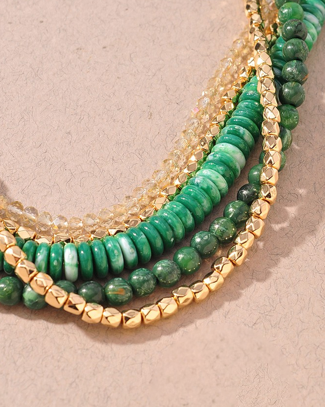 Green Marble Stone Beaded Crystal Necklace