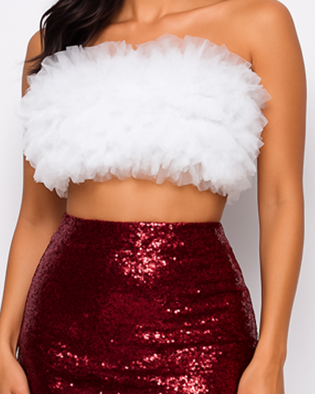 White Mesh Tulle Tube Top