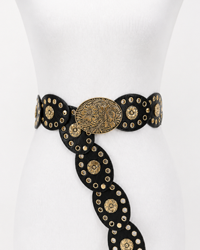 Gold Faux Leather Oval Vintage Belt