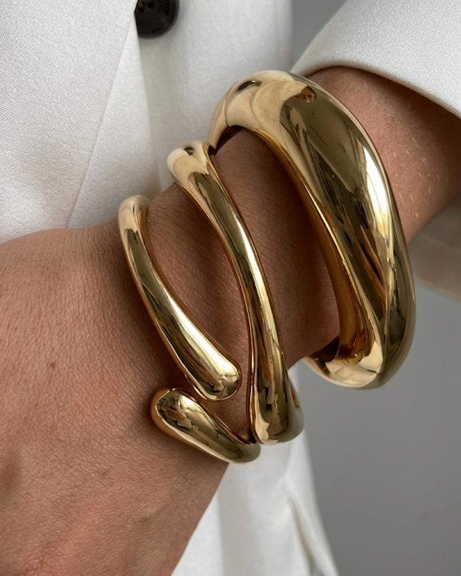 Gold Chunky Metal Bangle Bracelet Set