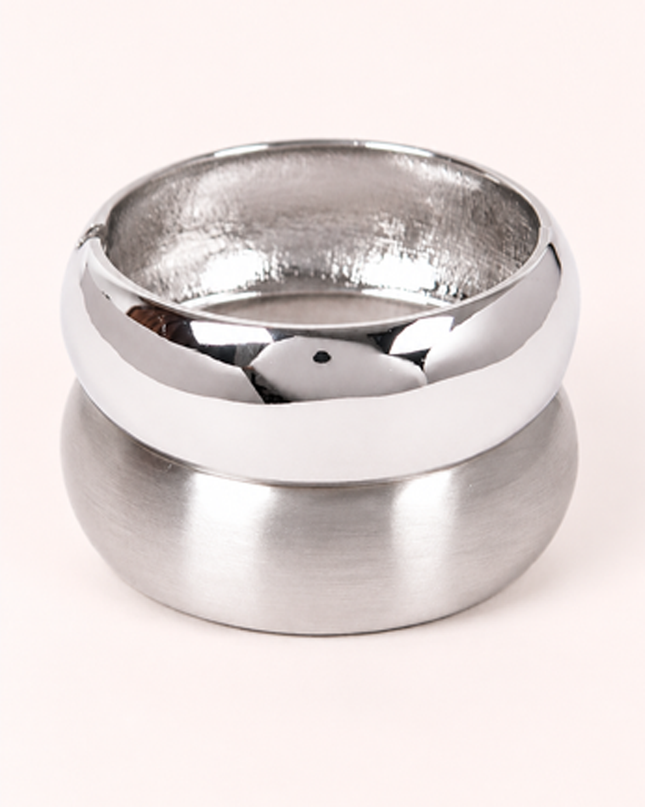 Silver Two Metal Bangle Bracelet Set
