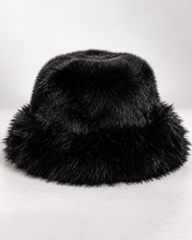 Black Faux Fur Bucket Hat