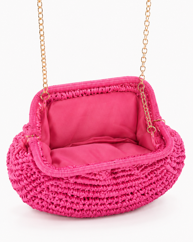 Pink Straw Clutch Bag