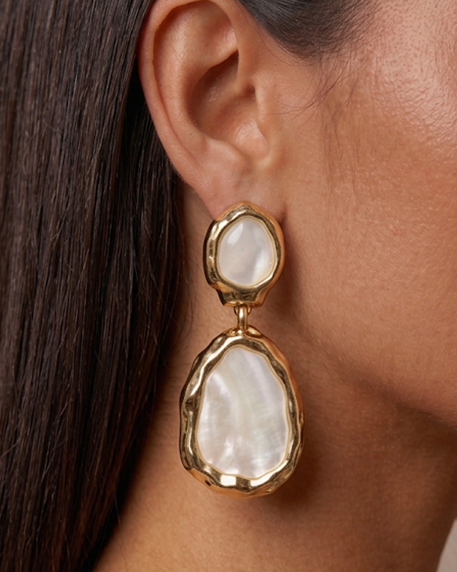 Gold Shell Hammered Bezel Drop Earrings