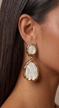 Gold Shell Hammered Bezel Drop Earrings