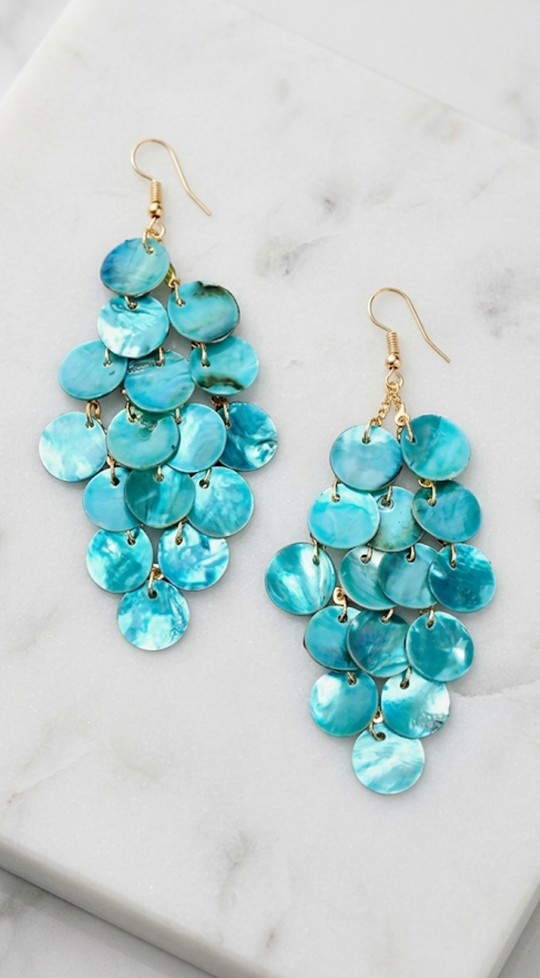 Blue Shell Chandelier Drop Earrings
