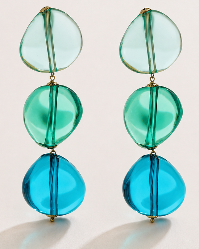 Blue Mist Resin Oval Drop Statement Earrings