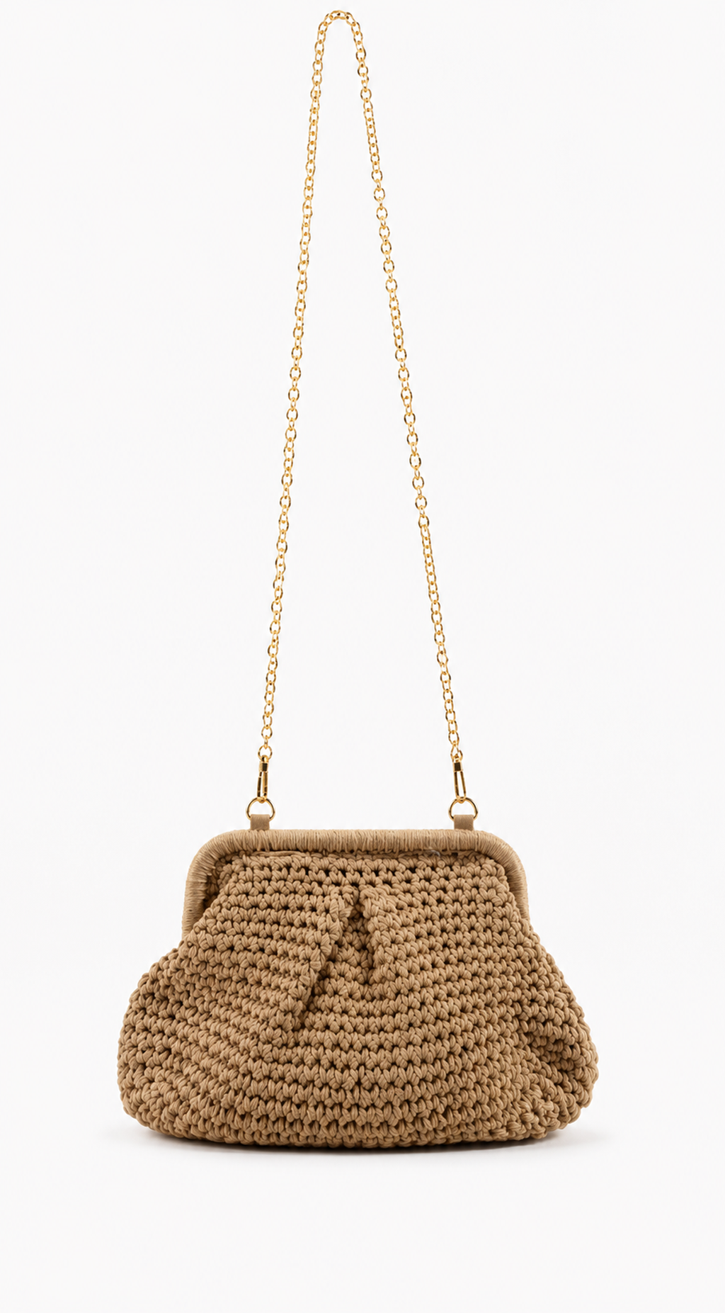 Beige Crochet Knit Pouch Bag