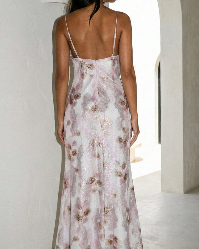 Pink Floral Fold Over Maxi Dress