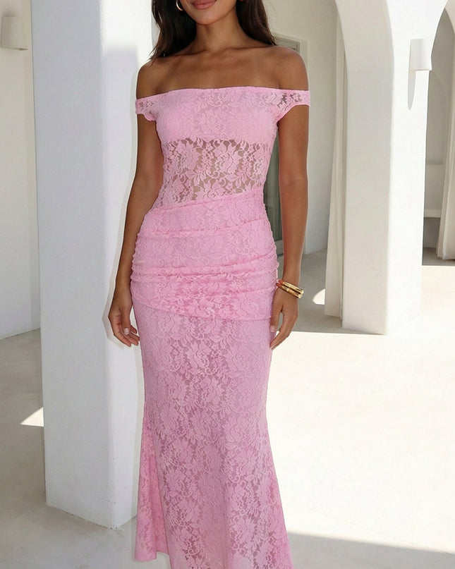 Pink Lace Off Shoulder Dress