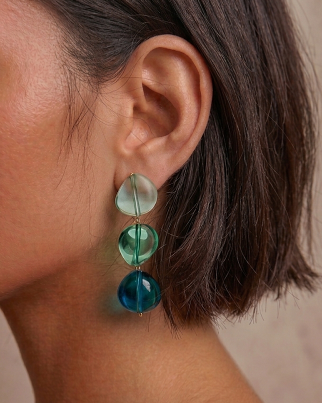 Blue Mist Resin Oval Drop Statement Earrings