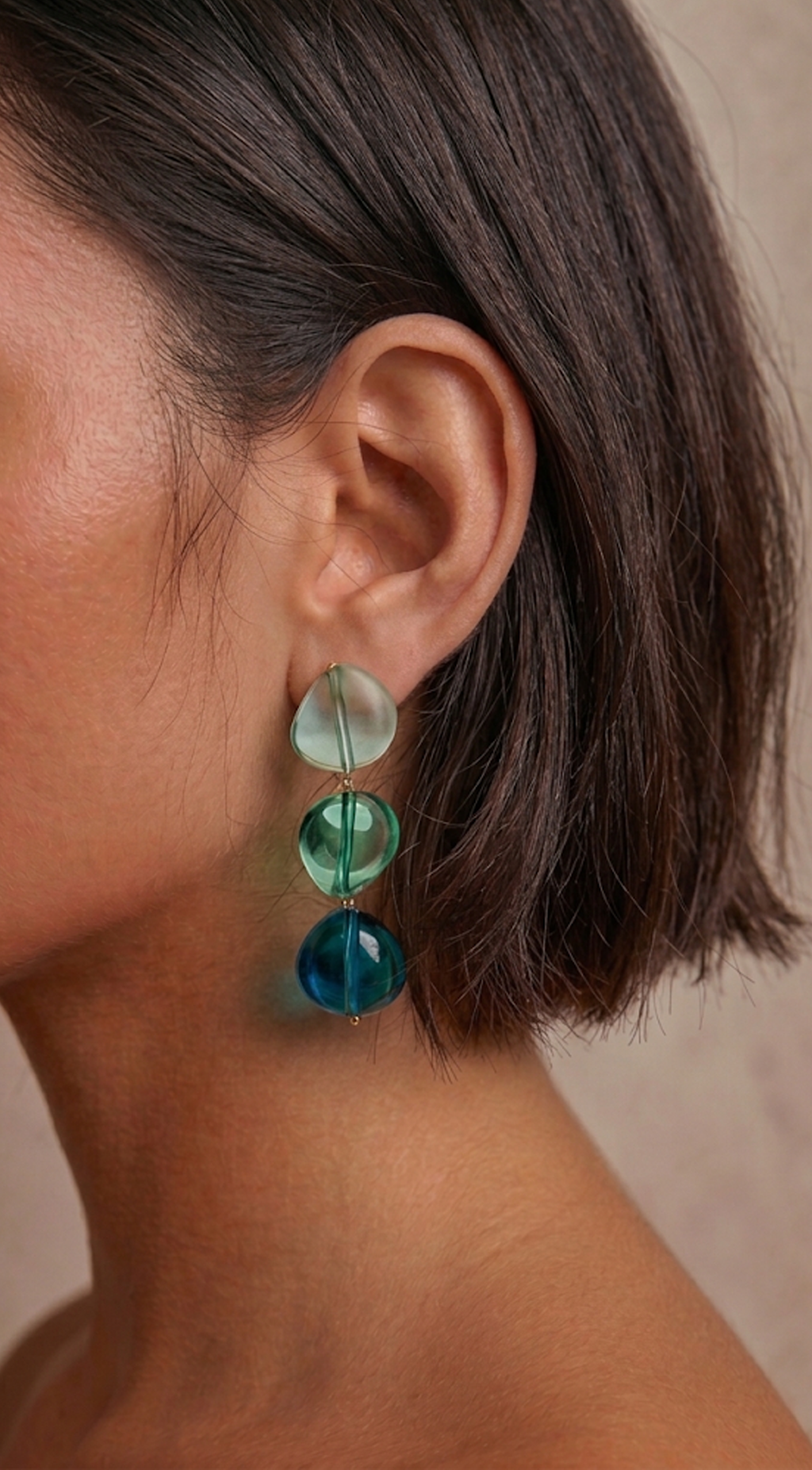 Blue Mist Resin Oval Drop Statement Earrings
