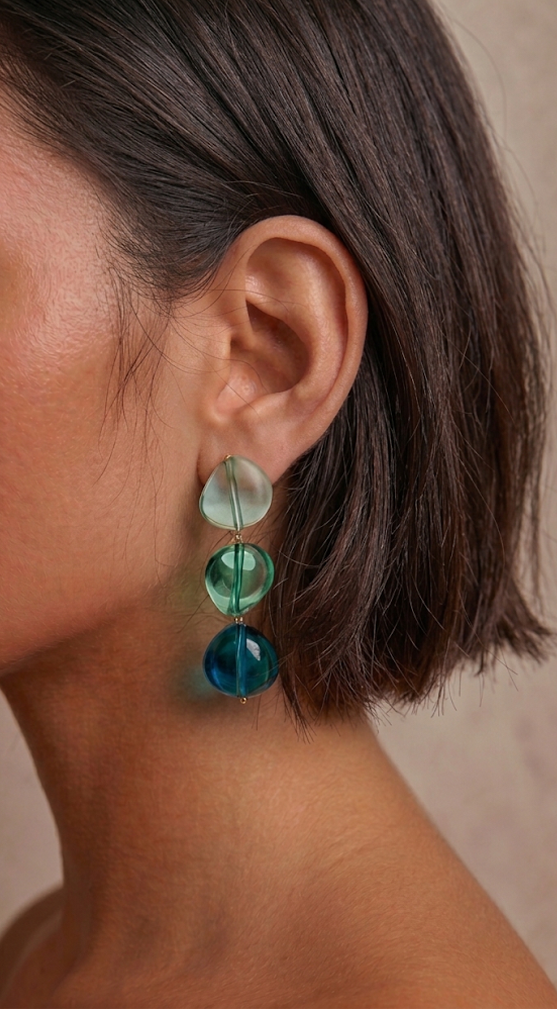 Blue Mist Resin Oval Drop Statement Earrings