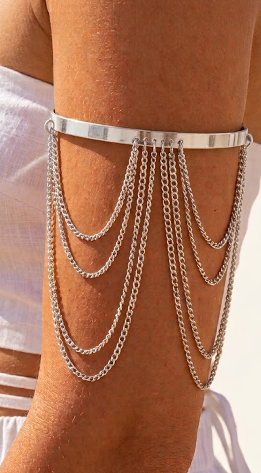 Silver Layered Chain Arm Cuff Bracelet
