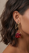 Red Fabric Rose Drop Earrings