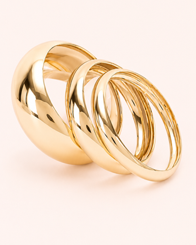 Gold High Shine Stacked 3 Piece Bangle Set