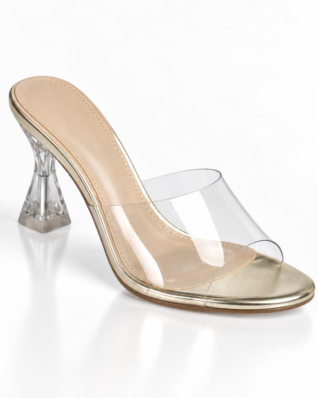 Gold Clear Mid Flared Heel