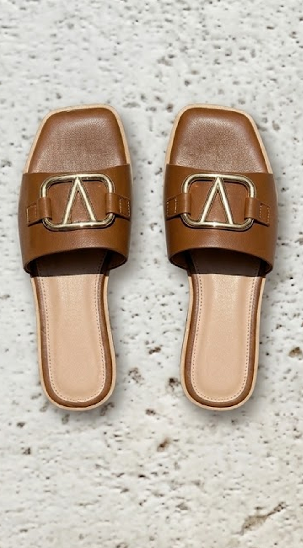 Brown Emblem Slide Sandals