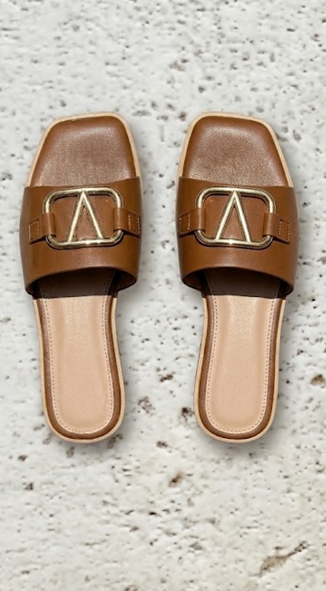 Brown Emblem Slide Sandals
